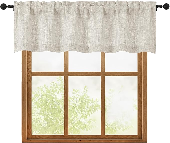 OWENIE Natural Valances for Windows 1 Pcs, Light Filtering Textured Farmhouse Short Small Valance Curtains for Bathroom Basement Living Room Bedroom, Rod Pocket Half Curtains Over Sink, 60" W by 16" L