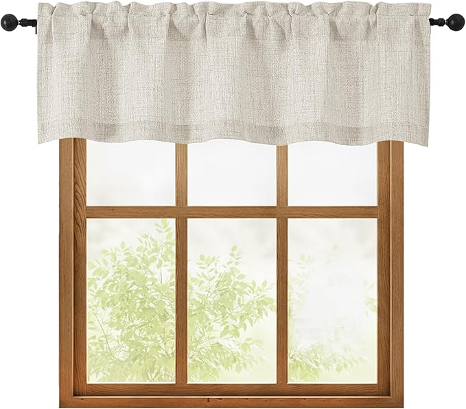 OWENIE Natural Valances for Windows 1 Pcs, Light Filtering Textured Farmhouse Short Small Valance Curtains for Bathroom Basement Living Room Bedroom, Rod Pocket Half Curtains Over Sink, 52Wx14L Inch