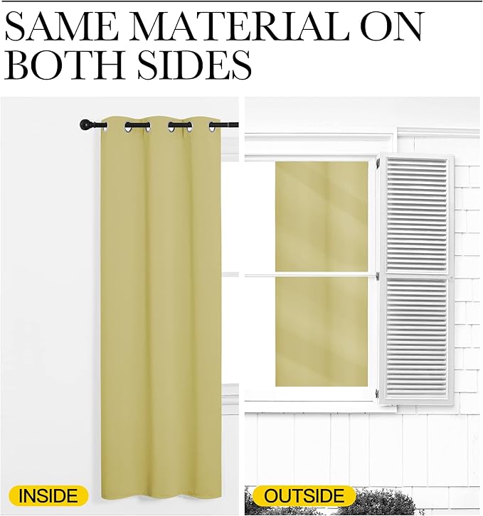 NICETOWN Bedroom Curtains Blackout Drapery Panels, 2 Panels, 42 x 54 Inch, Paler Yellow, 3 Pass Microfiber Thermal Insulated Solid Ring Top Blackout Window Curtains/Drapes