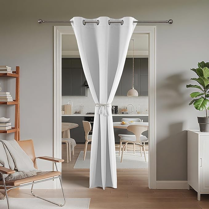 Joydeco Blackout Door Curtain for Doorway Privacy 90 Inches Long, Grommet Closet Curtain for Open Closet, Room Divider for Bedroom Living Room (Pure White 52Wx90L, 1 Panel)
