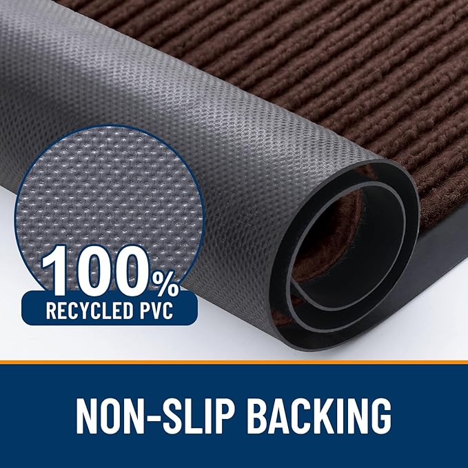 OLANLY Front Door Mat Indoor Outdoor Entrance, 2-Pack 59 x 23 Inch, Waterproof Heavy Duty Doormat, Fade Resistant, Low Profile, Easy Clean Patio Porch Welcome Floor Mats for Entry, Brown