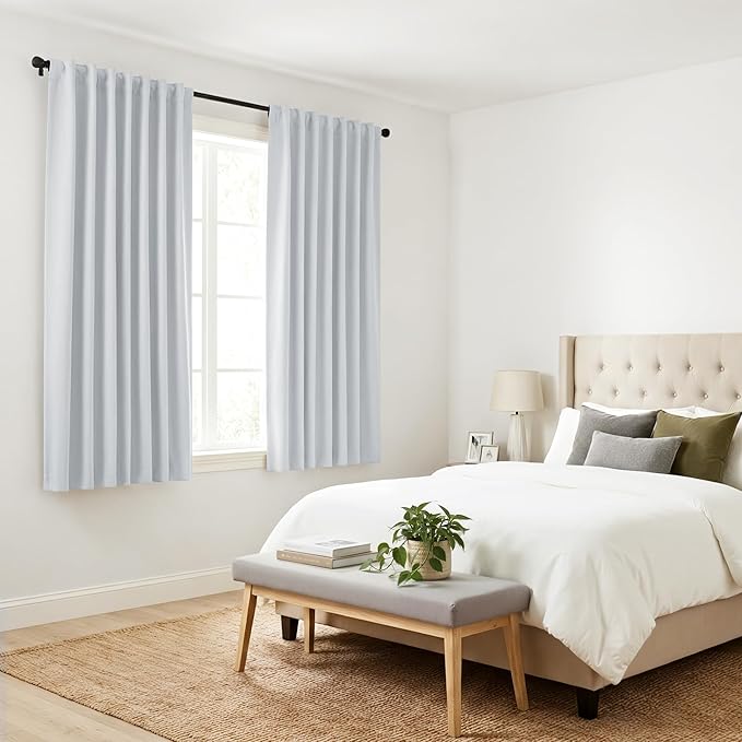 PONY DANCE White Curtain Panels - Kitchen Curtains Room Darkening Light Blocking Energy Saving Short Drapes/Bedroom with Back Tab Home Decor, 42 in Wide by 30 Long, Grayish White, 2 PCs