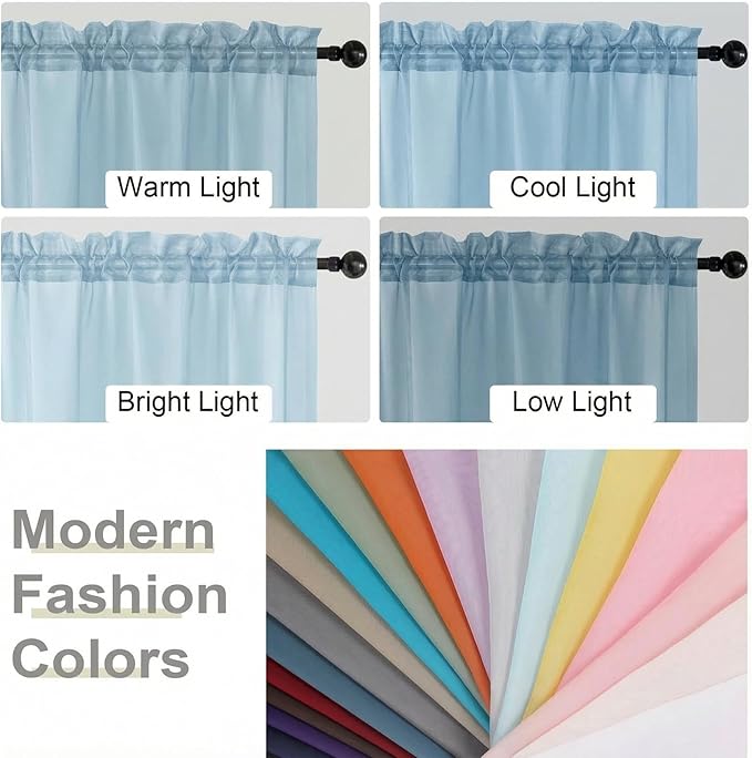 Sheer Curtains 84 Inches Long 2 Panels Set for Bedroom Living Room, Soft Airy Light Filtering Modern Solid Rod Pocket Drapes Window Treatments, Sky Blue, Each 42" W x 84" L