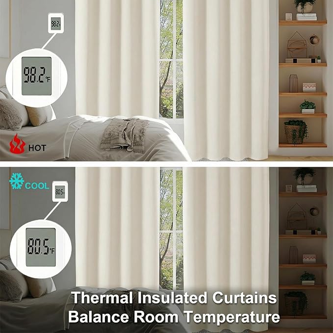 Simplebrand Ava Ivory Light Filtering Curtains for Bedroom 84 Inch Length 2 Panels Set, Solid Thermal Insulated Privacy Nursery Window Treatment Curtains Light Filtering Drapes, W40 x L84 Inch, Ivory