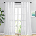 NICETOWN White Linen Sheer Bedroom Curtains 90 inches Long, Rod Pocket & Back Tab Semi Sheer Privacy with Light Filtering Bedroom Window Treatments for Farmhouse, W42 x L90, 2 Panels