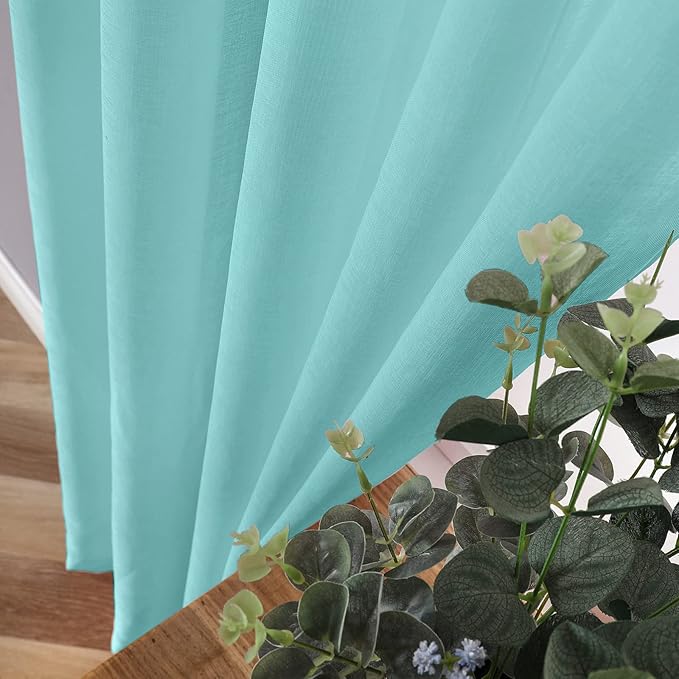 Tollpiz Sheer Curtains Linen Textured Bedroom Curtain Sheers Light Filtering Rod Pocket Voile Curtains for Living Room, 54 x 84 inches Long, Crystal Blue, Set of 2 Panels
