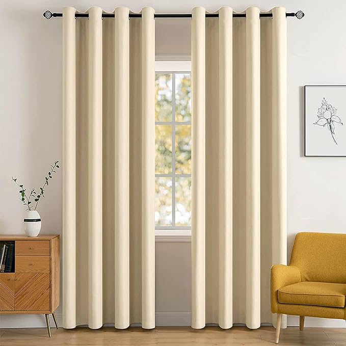 MIULEE 72" Long Room Darkening Curtains Thermal Insulated Drapes Solid Window Treatment Set Grommet Top Light Blocking Blackout Curtain for Living Room/Bedroom 2 Panels Cream Beige