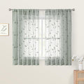 HOMEIDEAS Sage Green Sheer Curtains 52 x 54 Inch Length 2 Panels Embroidered Leaf Pattern Short Curtains for Bedroom Half Small Window Rod Pocket Kitchen