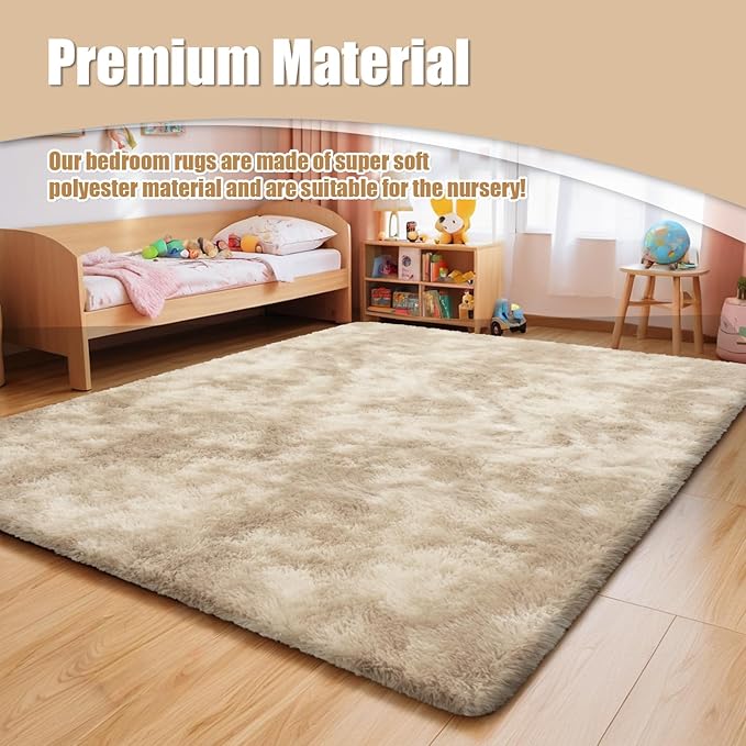 9x12 Fluffy Area Rugs for Living Room,Large Fuzzy Shag Area Rug for Bedroom,Soft Non-Shedding Indoor Plush Carpet for Kids Nursery Home Decor,Tie-Dyed Beige