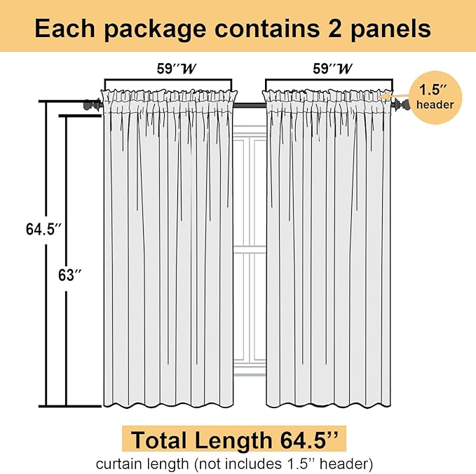 Lecloud Sage Green Sheer Curtains 63 Inch Length 2 Pcs, Dual Rod Pockets Light Filtering Window Curtains for Bedroom, Farmhouse Voile Solid Drapes for Living Room Bathroom, Each Panel 59" W x 63" L