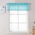 Chyhomenyc Sheer Valances for Windows, Light Filtering Small Window Curtains for Living Room Bathroom Cafe Laundry Basement, Modern Top Dual Rod Pocket Voile Curtain, 42Wx14L inches, Aqua, 2 Pieces