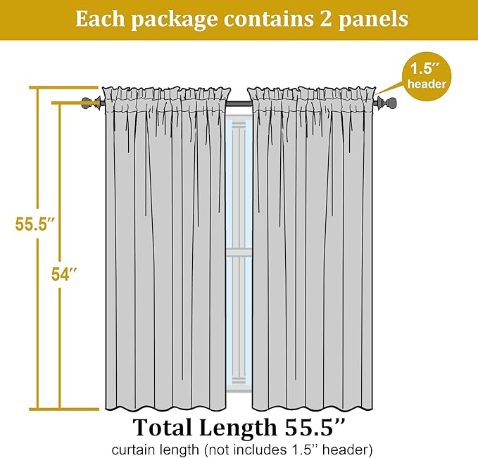 OWENIE Sheer Curtains 54 Inch Length 2 Panels Set, Gold Sheer Curtain for Living Room, Clear Short Curtains for Small Window, 2 Pcs 84 Width 54 Long, Gold
