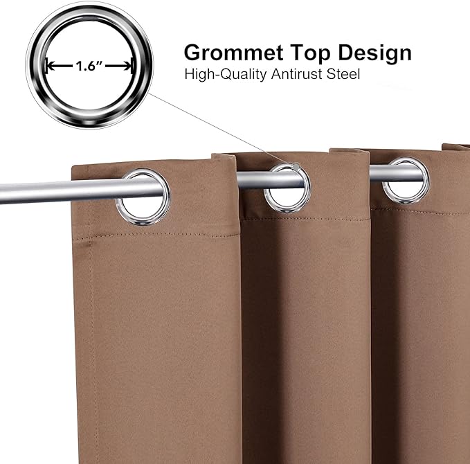 ChrisDowa Blackout Curtains 70 inches Wide for Bedroom - 2 Panels Set Extra Wide Grommet Thermal Insulated Room Darkening Curtains for Living Room (Cappuccino, 70 x 84 Inch)
