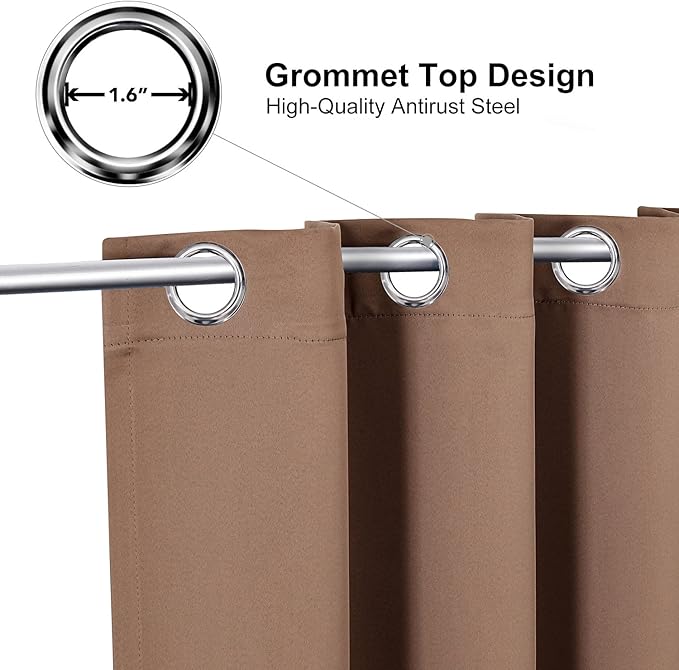 ChrisDowa Grommet Room Darkening Curtains for Bedroom and Living Room - 2 Panels Set Thermal Insulated Blackout Curtains (Cappuccino, 52W x 54L)