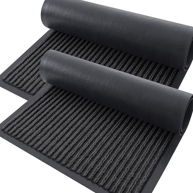 OLANLY Front Door Mat Indoor Outdoor Entrance, 2-Pack 33 x 21 Inch, Waterproof Heavy Duty Doormat, Fade Resistant, Low Profile, Easy Clean Patio Porch Welcome Floor Mats for Entry, Charcoal Grey