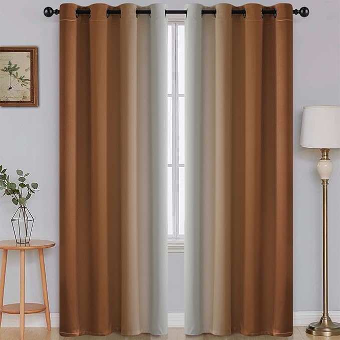 SimpleHome Ombre Room Darkening Curtains for Bedroom, Gradient Burnt Orange to Grey White Light Blocking Thermal Insulated Grommet Window Drapes for Living Room,2 Panels, 52x96 inches Length