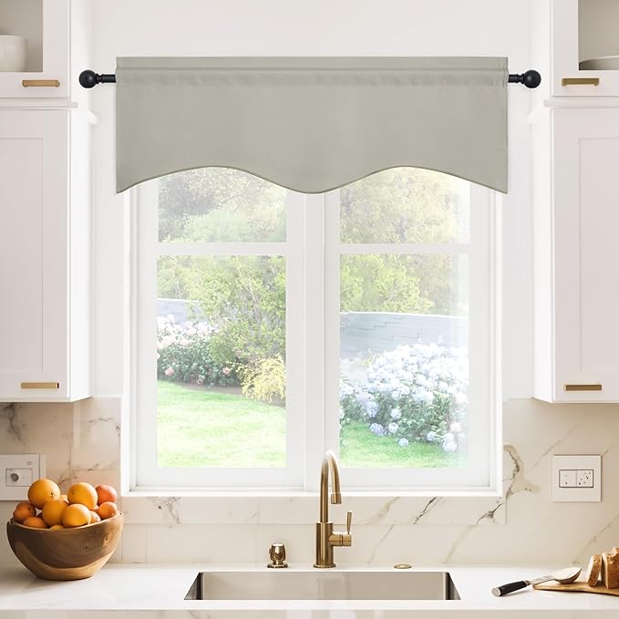 NICETOWN Small Window Curtain Valance - Farmhouse 42 inches by 18 inches Thermal Insulated Scalloped Rod Pocket Valance for Boy Bedroom/Living Room/Kitchen Window Decor, Natural, 1 Panel