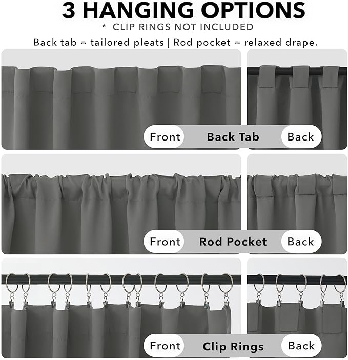 Deconovo Blackout Curtains, Thermal Insulated, W52 x L108 2 Panels, Back Tab, Machine Washable, Room-Darkening Drapes for Bedroom/Living Room Light Grey