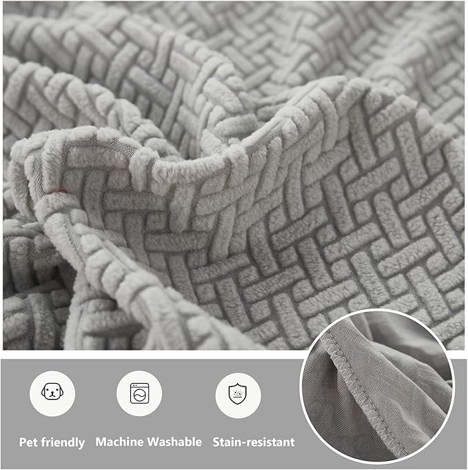 Couch Cushion Covers for Sofa Couch Covers Wear-Resistant Universal Sofa Cover Washable Stretch for Sectional Slipcovers (Texture-Gray Blue,Extra Large Single Seat Cover)