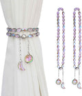 PEDOBO Magnetic Curtain Tiebacks, 2 Pack Crystal Beaded Sun & Moon Pendants Sheers/Draperies Holdbacks for Window Home Office Decor (Purple)