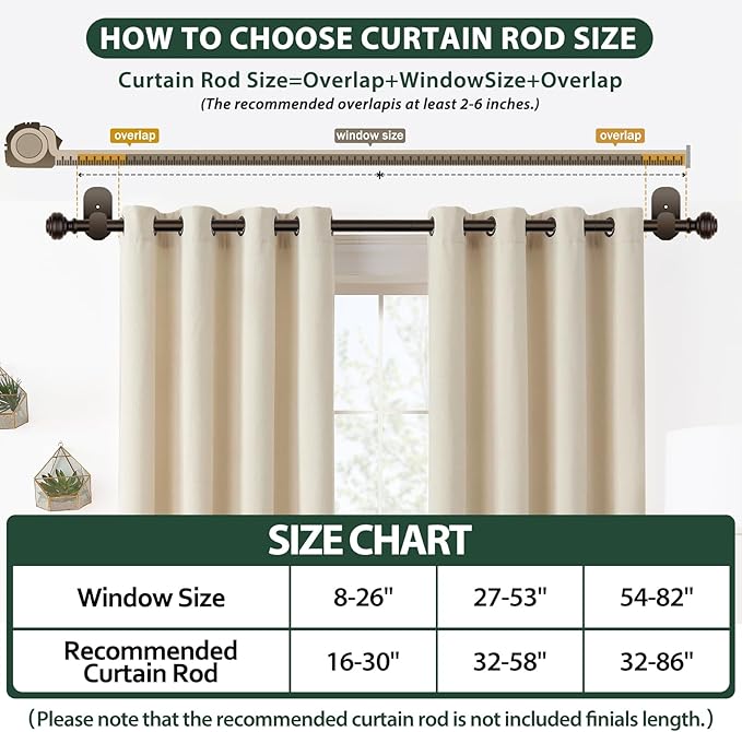 KAMANINA Curtain Rods No Drilling for Windows 32 to 86 Inches, 5/8 Inch Diameter Adjustable Curtain Pole with Adhesive Brackets, Bronze