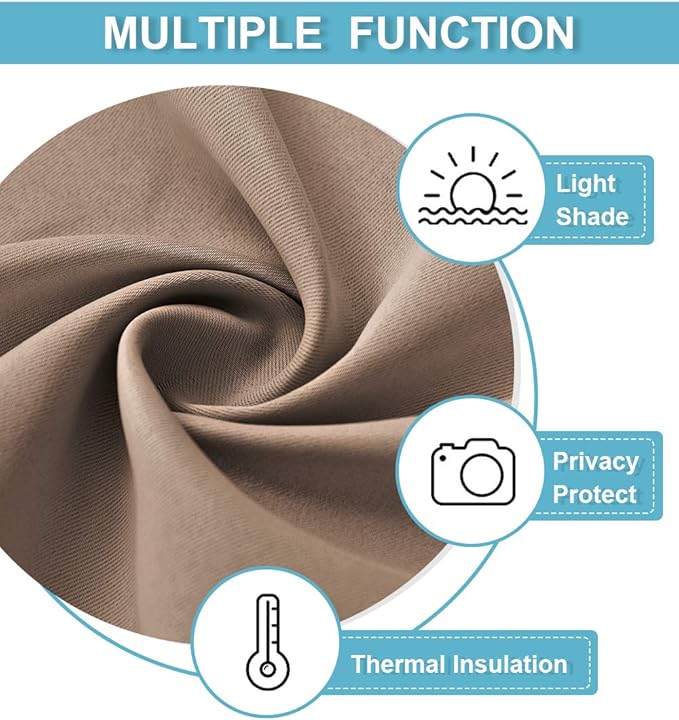 RYB HOME Extra Wide Blackout Curtains for Bedroom Living Room 63 inches Long, Thermal Insulated Privacy Drapes for Nursery Home Theater Dining Room, Width 62 by Length 63, Mocha, 2 Panels