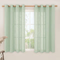 LAMIT Semi Sheer Linen Curtains 45 Inches Long, Light Filtering Panels Bronze Grommet Neutral Drapes for Kitchen/Window/Bedroom, Fresh Green, 2 Panels, 52 x 45 Inch