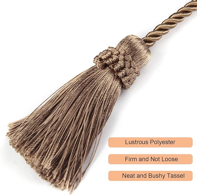 Fenghuangwu Curtain Tiebacks Handmade Decorative Curtain Holdbacks Rope with Tassel (flaxen, 6P)