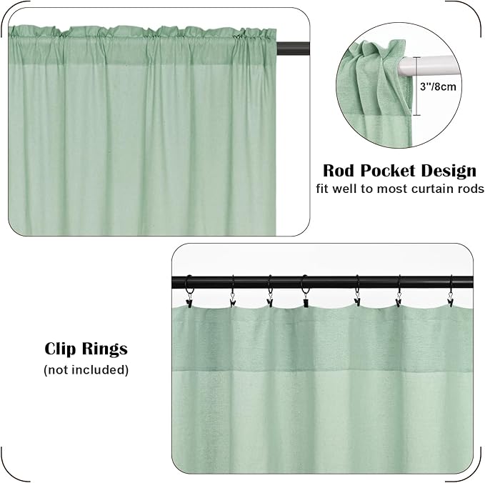 FRAMICS Farmhouse Cotton Linen Curtains for Living Room, Boho Button Curtains 84 Inch Length 2 Panels Set, Navy Blue Rustic Country Linen Window Curtains for Bedroom, Rod Pocket Drapes, 52 x 84 Inch