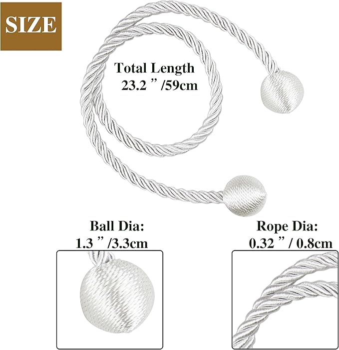 Curtain Tiebacks Outdoor Elegant Decorative Tie Backs Modern Rope Tiebacks for Drapes Window Curtain Holdbacks for Draperies (White, 2)