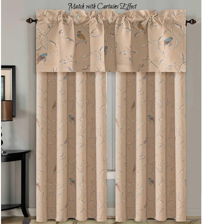 H.VERSAILTEX Blackout Curtain Valances for Kitchen Window/Living Room/Bathroom Privacy Added Rod Pocket Home Decoration Winow Valance, 52" W x 18" L, Birds in Taupe