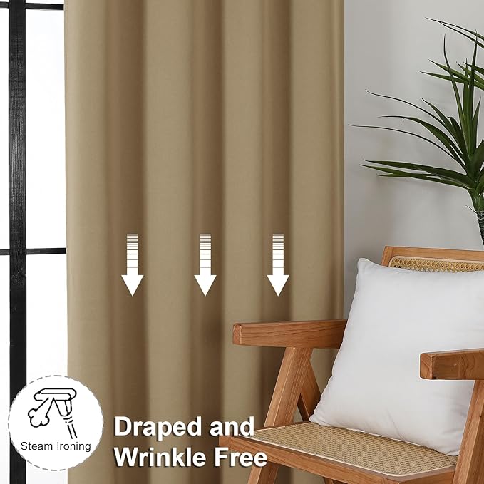 Simplebrand Ava Taupe Blackout Curtains for Bedroom, 78 Inch Length, 2 Panels Set, Privacy Thermal Insulated Rod Pocket Window Curtains for Patio, French Door, W40 x L78 Inch