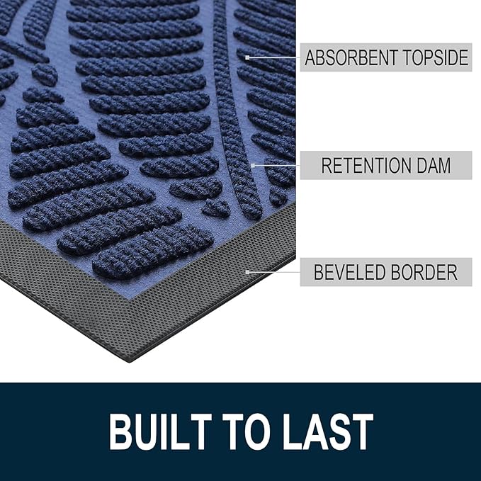 Colorxy Waterproof Doormat, Sturdy Natural Rubber Front Indoor Mat, Non Slip Low Profile Indoor Outdoor Door Mats, Stain and Fade Resistant Floor Mat, Easy Clean Patio Entrance Mat, 71''x47'', Navy