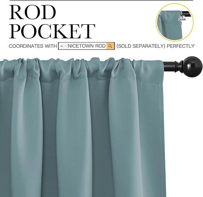 NICETOWN Greyish Blue Blackout Curtains Panels for Window, Thermal Insulated Rod Pocket Blackout Drapes/Draperies for Living Room (2 Panels, W42 x L72 inches)