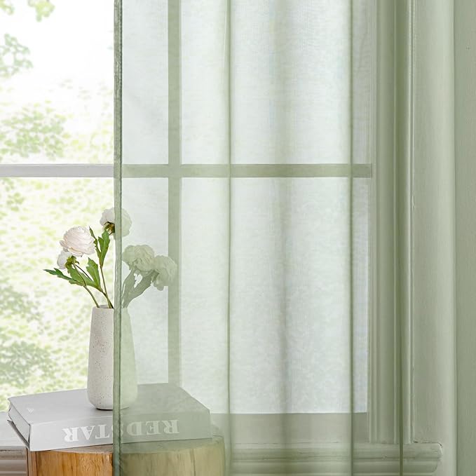 MIULEE 2 Panels Sage Green Sheer Window Curtains Elegant Window Voile Panels/Drapes/Treatment for Bedroom Living Room (54X54 Inches)