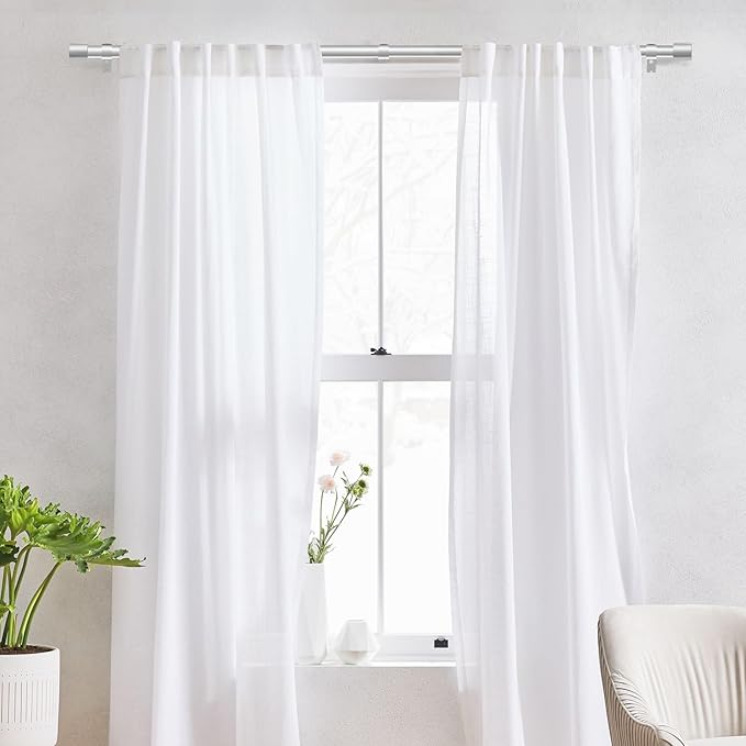 IFELS Heavy Duty Curtain Rods for Windows 66 to 120 Inch, 1 Inch Silver Curtain Rods for Outdoor, Farmhouse, Bedroom, Kitchen, Living Room, Adjustable Easy Install Drapery Rod (A2,Silver,30"-120")