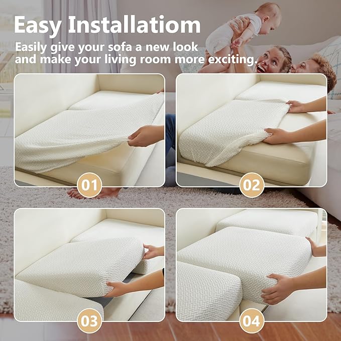 Couch Cushion Covers for Sofa Couch Covers Wear-Resistant Universal Sofa Cover Washable Stretch for Sectional Slipcovers (Texture-Cream White,Back Cover L)