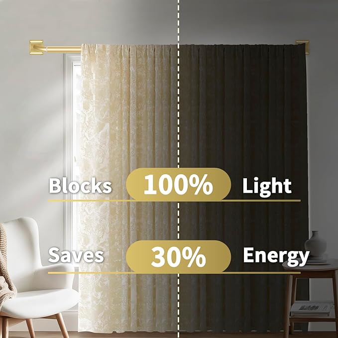 Gold Curtain Rods for Windows 66-120Inch(5.5-10ft) Heavy Duty French Return Rod, Wrap Around Blackout Curtain Rods, Long Adjustable Room Darkening Drapery Rod for Bedroom, Living Room Outdoor Patio