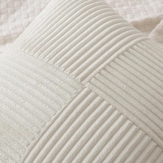 MIULEE Beige Decorative Throw Pillow Covers 22x22 Inch for Couch Bed Sofa Pack of 2 Boho Neutral Farmhouse Throw Pillows Soft Cross Corduroy Patchwork Textured Cushion Cases