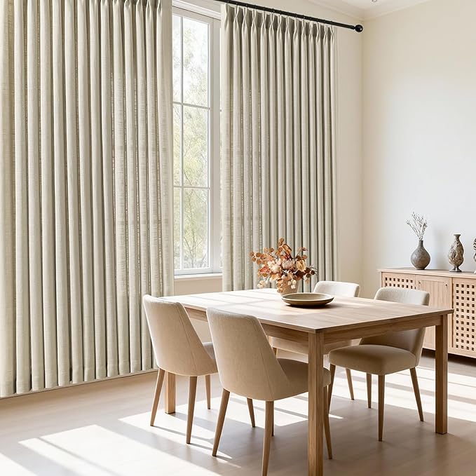 IVAPUPU Pinch Pleated Curtains 90 Inch Long 2 Panels for Living Room, Light Filtering Memory Trained Semi Sheer Linen Curtain with Rings Back Tab Drapes for Bedroom Nursery, 40W, Burlywood Birch