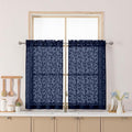 Chyhomenyc Navy Blue Sheer Curtains 36 Inch Length, Light Filtering Leaf Tufted Textured Small Window Kitchen Curtain Over Sink, Short Half Window Curtains for Bathroom Basement, 30" Wx36 L, 2 Panels