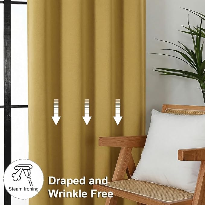 Simplebrand Ava Bright Gold Short 36 Inches Blackout Curtain 2 Panels Set, Half Window Rod Pocket Privacy Curtain Tiers for Kitchen, Curtains Blackout for Bathroom Shades, W40 x L36 Inch, Bright Gold