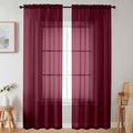 Sheer Burgundy Curtains for Bedroom Living Room 90 Inches Long 2 Panels Set, Soft Airy Light Filtering Sheer Window Treatments, Modern Rod Pocket Curtains Drapes, Each 42" Wx90 L Inch