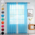 youleyar Solid Sheer Rod Pocket Curtain Voile Draperies 2 Panels White Beige Black Grey Coffee 52 Inch Width 45 Inch Long 1 Pair for Kitchen Bedroom Children Living Room Yard (Cyan Blue,52Wｘ45L)