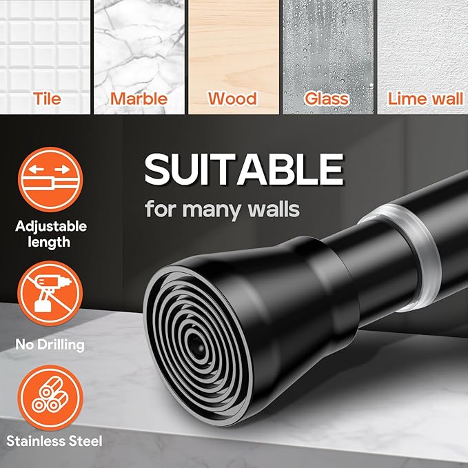 AIZESI Black 2pcs Spring Tension Rods 17 to 26 Inch, Small Curtain Rods No Drilling, Adjustable Curtain Rod Non-Slip, Short Tension Rod Non-Slip For Windows Closet Bedroom Kitchen