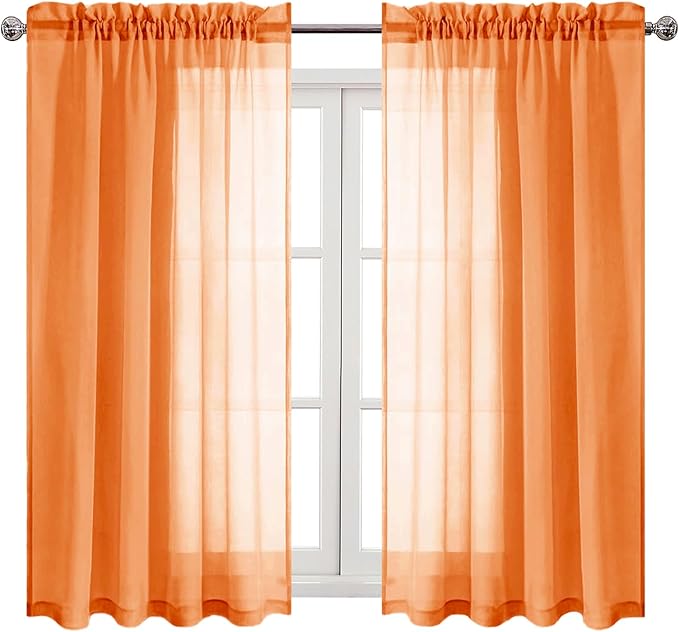 DWCN Sheer Curtains 54 inch Length 2 Panels Set, Orange Short Light and Airy Gauzy Window Curtain Drapes for Cafe/Loft/Nursery, 2pcs, W52 x L54