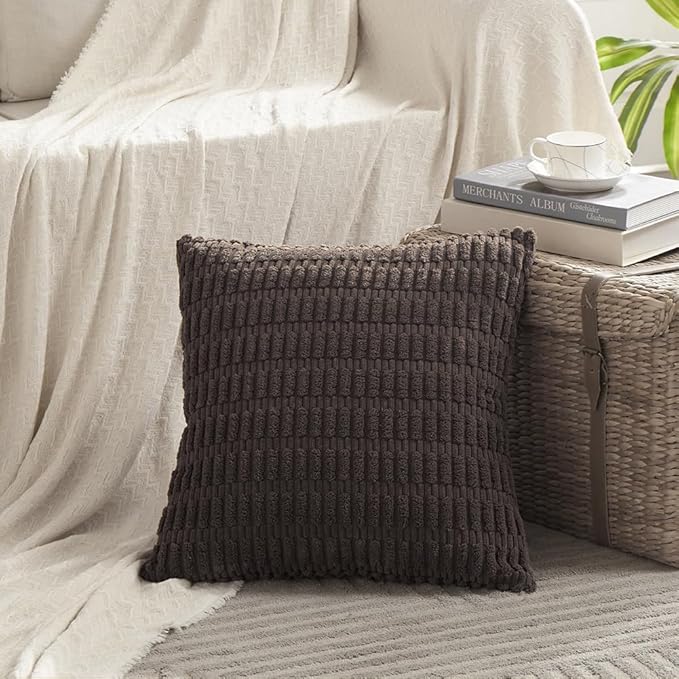 Fancy Homi 4 Packs Boho Dark Brown Decorative Throw Pillow Covers 22x22 Inch for Living Room Couch Bed Sofa, Rustic Modern Farmhouse Home Decor, Soft Plush Corduroy Cute Square Cushion Case 55x55 cm