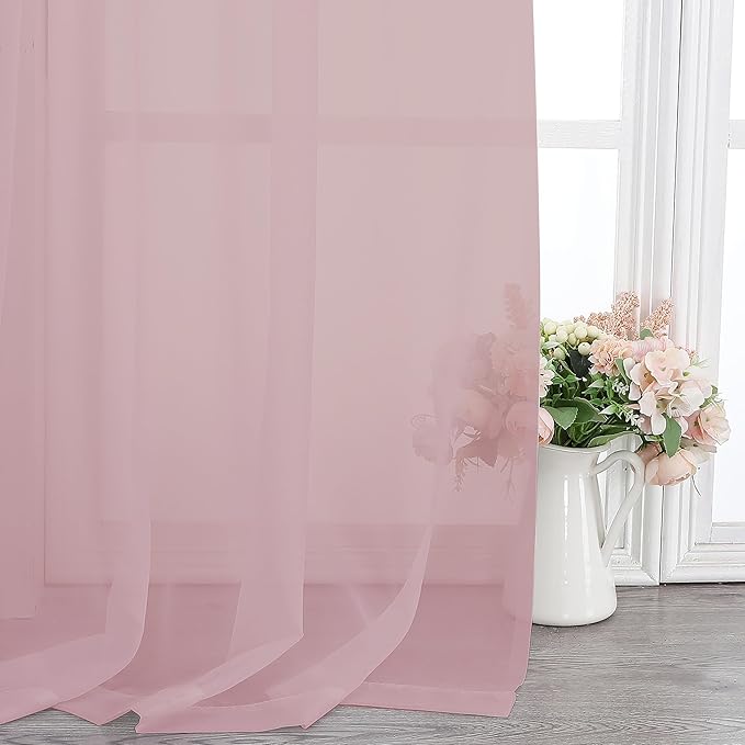 Chyhomenyc Blush Pink Sheer Curtains 120 Inches Long - Light Filtering Voile Extra Long Panel Drapes for Floor to Ceiling Window, Elegant Soft Living Room Curtains, Each 42Wx120L Inch, 10FT, 2 Panels