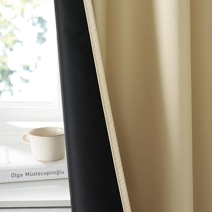 RYB HOME Bedroom Blackout Curtains 54 inches Long, 100% Blackout Thermal Insulated Noise Reducing Curtains for Living Room Nursury, 42 inches Wide by 54 inches Long, Biscotti Beige