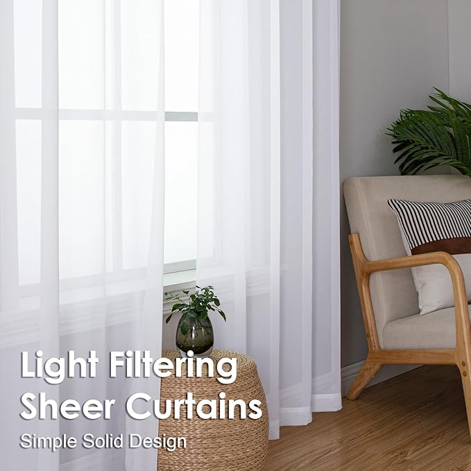 OVZME White Sheer Curtains 63 inch Length 2 Panels for Bedroom Living Room, Light Filtering Dual Rod Pocket Voile, Each 42 Width by 63 Length.